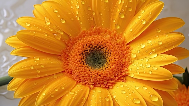 Una flor amarilla con gotitas de agua