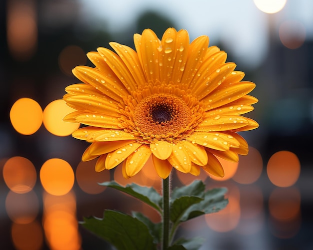 Una flor amarilla con gotitas de agua