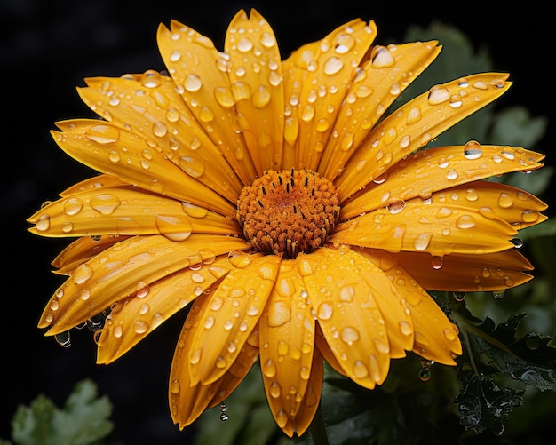 Una flor amarilla con gotitas de agua