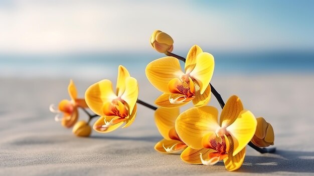 La flor amarilla de la orquídea phanalenopsis en el fondo panorámico Generativo Ai