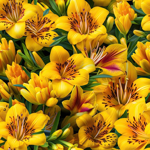 Flor amarilla patrón sin costuras alstroemeria flores en el jardín de verano lirio peruano o lirio de los incas de cerca Ilustración de IA generativa