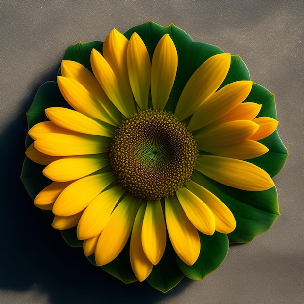 Una flor amarilla con pétalos verdes y un centro verde.