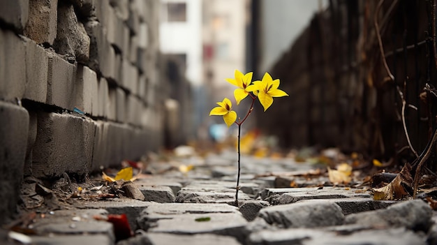 una flor amarilla que crece en una grieta en el suelo