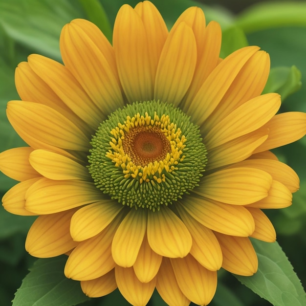 Una flor amarilla sobre un fondo verde