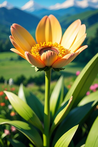 Una flor amarilla con un tallo verde.