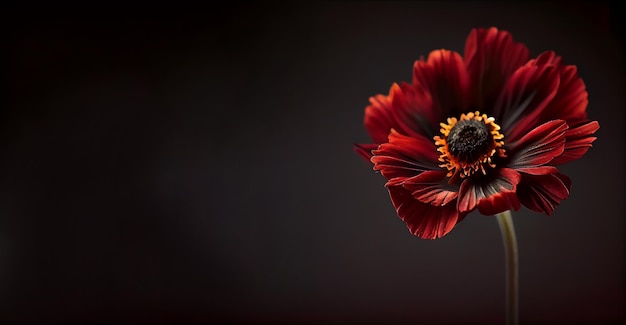 Flor de anémona rojo oscuro en fondo negro