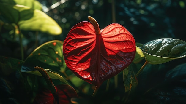 Una flor de anturio de hoja roja