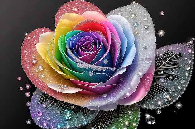 Flor del arco iris con gotas de agua en los pétalos