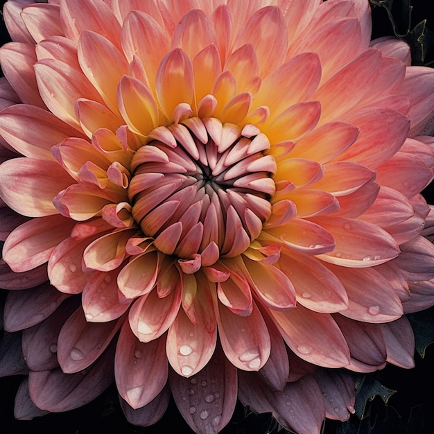 flor arrafada con gotas de agua en ella en la oscuridad generativa ai