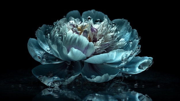 flor arrafada con gotas de agua en ella sentada en una mesa generativa ai