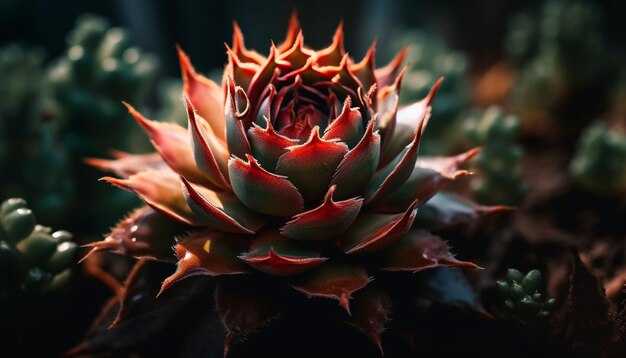 Flor de arrecife de alcachofa afilada espina de hoja suculenta bajo el agua generada por IA