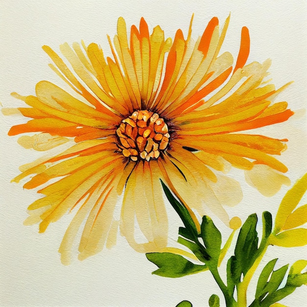 Flor Aster Hermosa Ilustración Colorida Acuarela Naranja