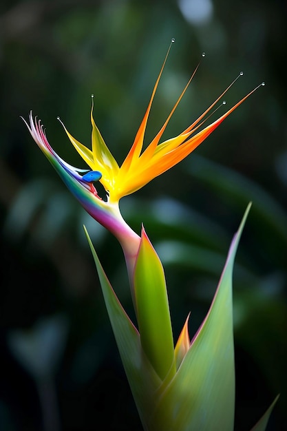 Flor de ave del paraíso en el jardín de cerca