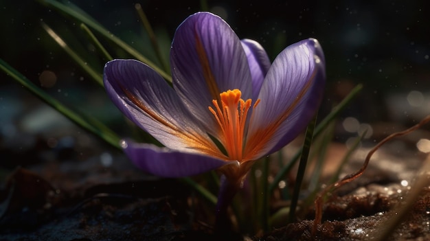 Una flor de azafrán púrpura con la palabra pistacho