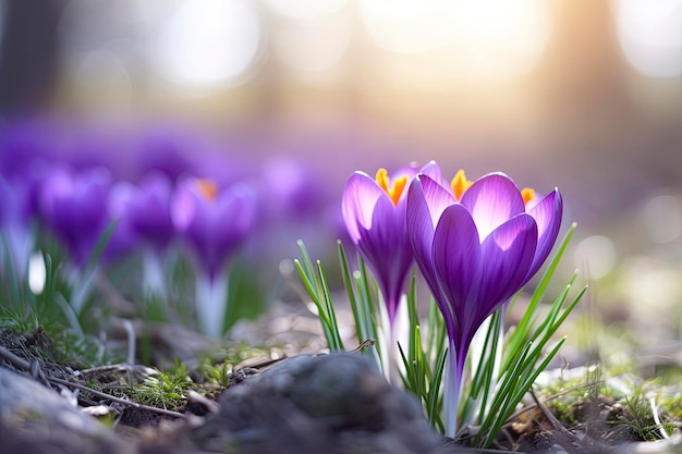 Flor de azafrán púrpura de primavera