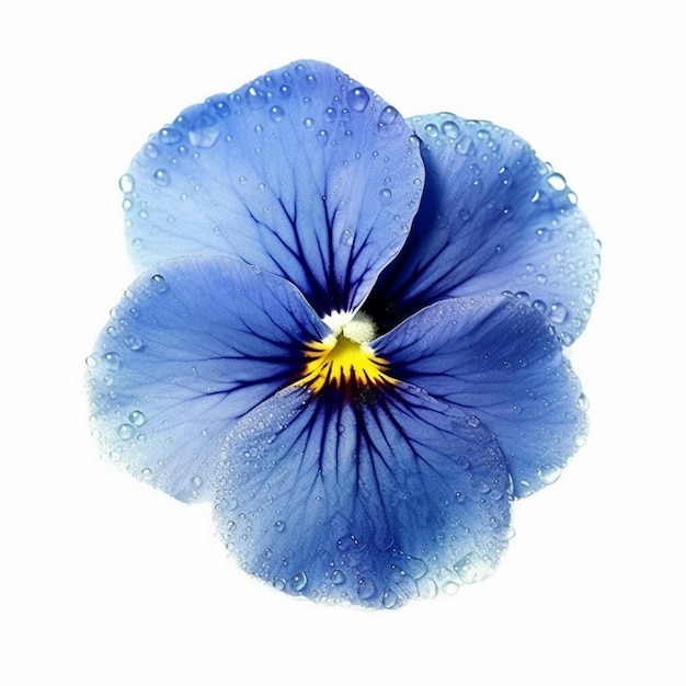 flor azul arrafada com gotas de água sobre ela em um fundo branco ai generativo