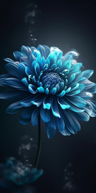 Flor azul com a palavra amor