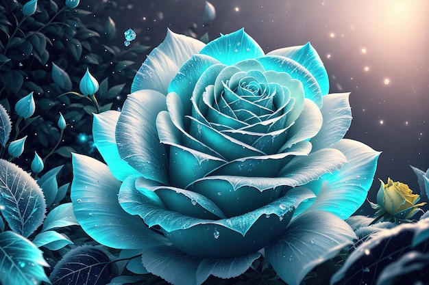 Una flor azul con cristales en ella.