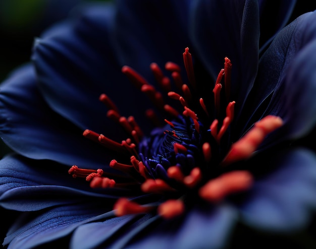 Una flor azul con estambres rojos