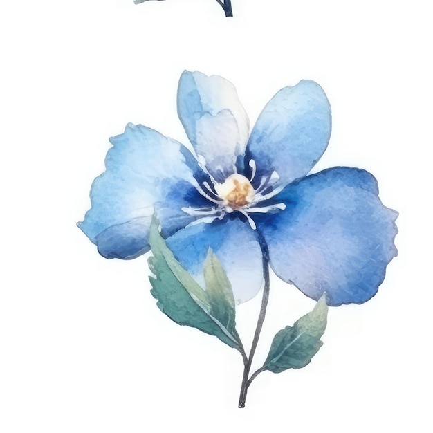 Una flor azul con una flor y hojas blancas.