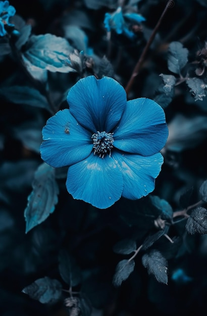 flor azul con fondo borroso