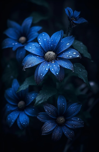 flor azul con fondo borroso