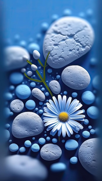 Una flor azul y un fondo de piedra.