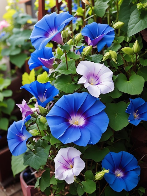 Flor azul de la gloria de la mañana en el jardín