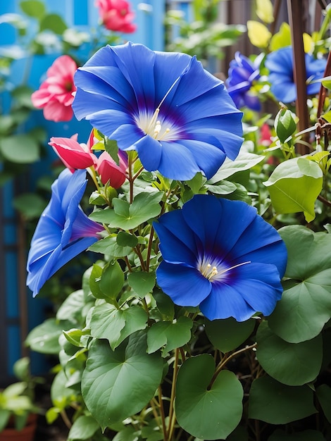 Flor azul de la gloria de la mañana en el jardín