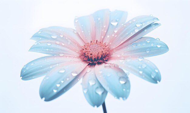 Foto una flor azul con gotas de agua en ella