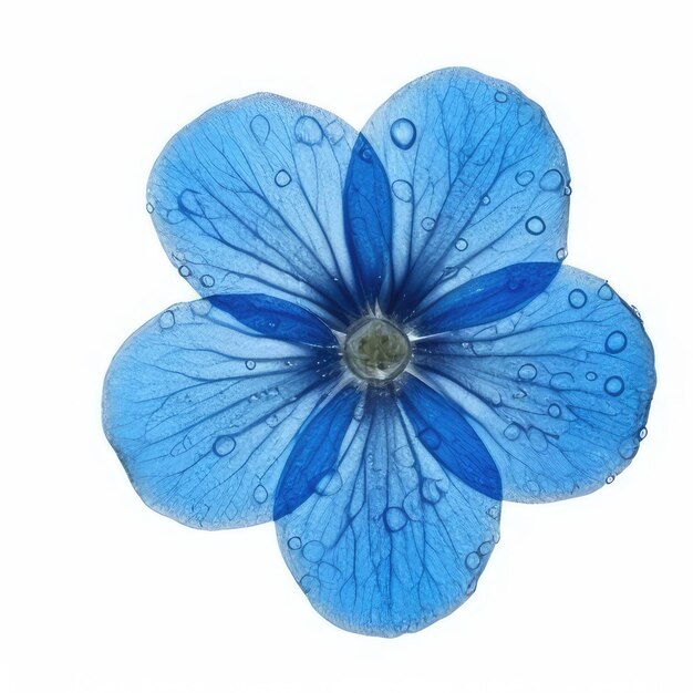 Foto una flor azul con gotas de agua.