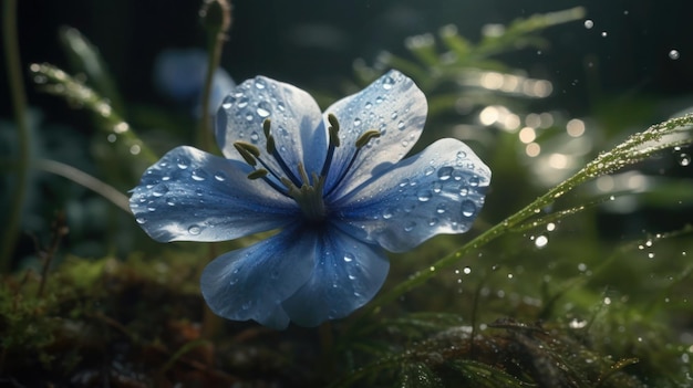 Una flor azul en la hierba