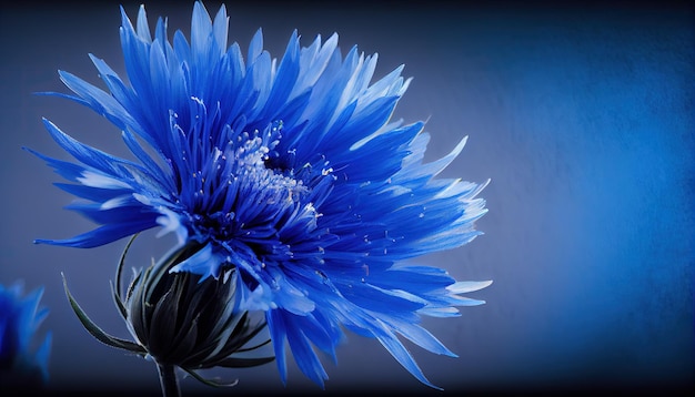 Una flor azul con una IA generativa de fondo azul