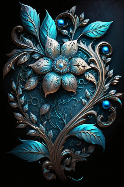 Flor azul sobre un fondo oscuro