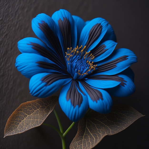 Flor azul sobre fundo marrom