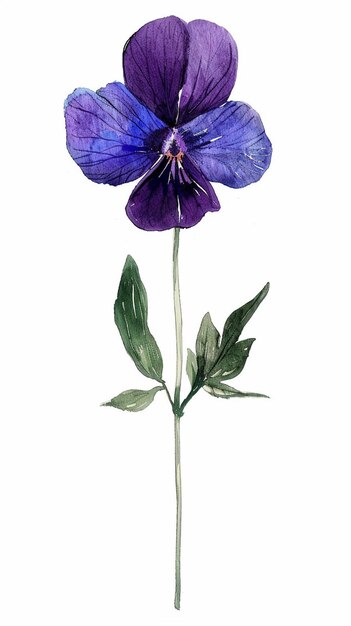 Foto una flor azul con un tallo púrpura y hojas verdes