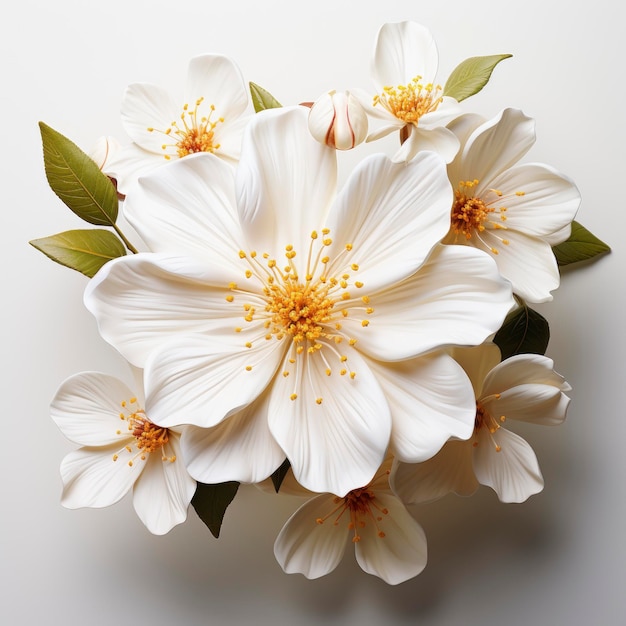 Flor blanca con centro amarillo que dice Hd en fondo blanco