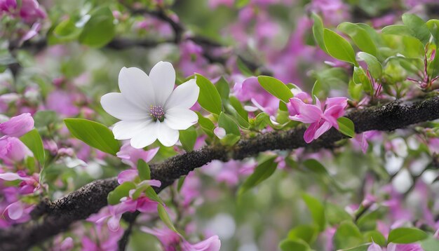 una flor blanca con un centro púrpura está floreciendo