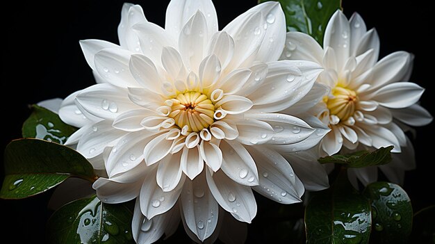 Foto flor blanca de crisantemo morifolium con hojas