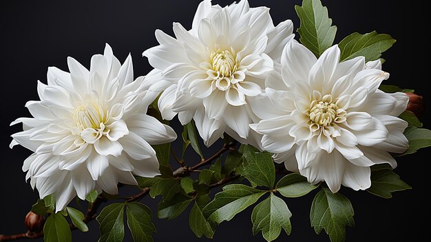 Foto flor blanca de crisantemo morifolium con hojas