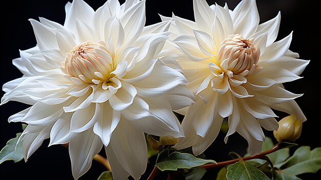 Foto flor blanca de crisantemo morifolium con hojas