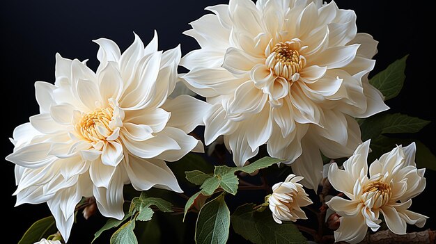 Foto flor blanca de crisantemo morifolium con hojas