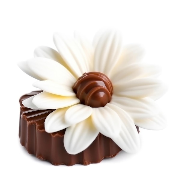 Una flor blanca está al lado de una flor de chocolate.