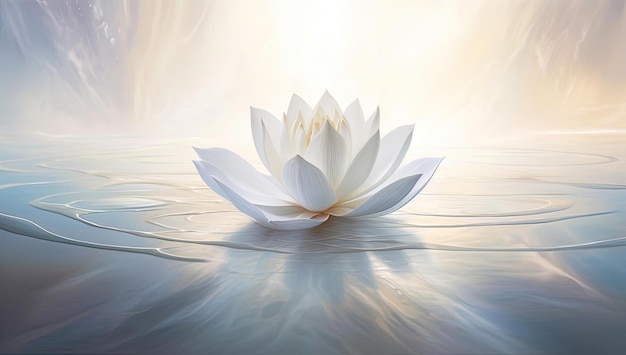 una flor blanca flotando en el agua al estilo de Andy Fairhurst