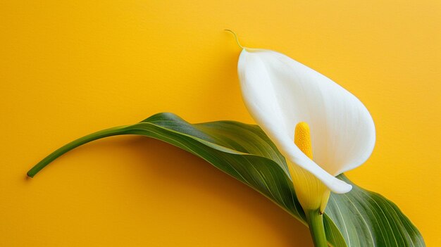 una flor blanca con fondo amarillo y un fondo amarillo