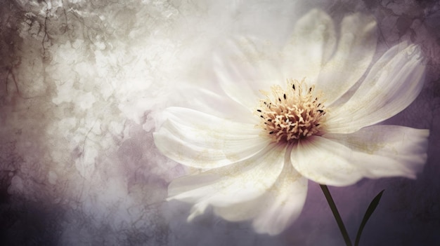 Una flor blanca con un fondo morado.