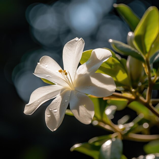 Foto una flor blanca con gotas de agua