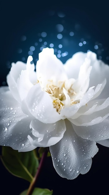 Una flor blanca con gotas de agua