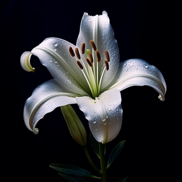 Una flor blanca con gotas de agua