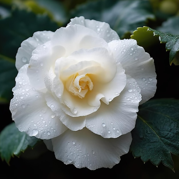 Una flor blanca con gotas de agua